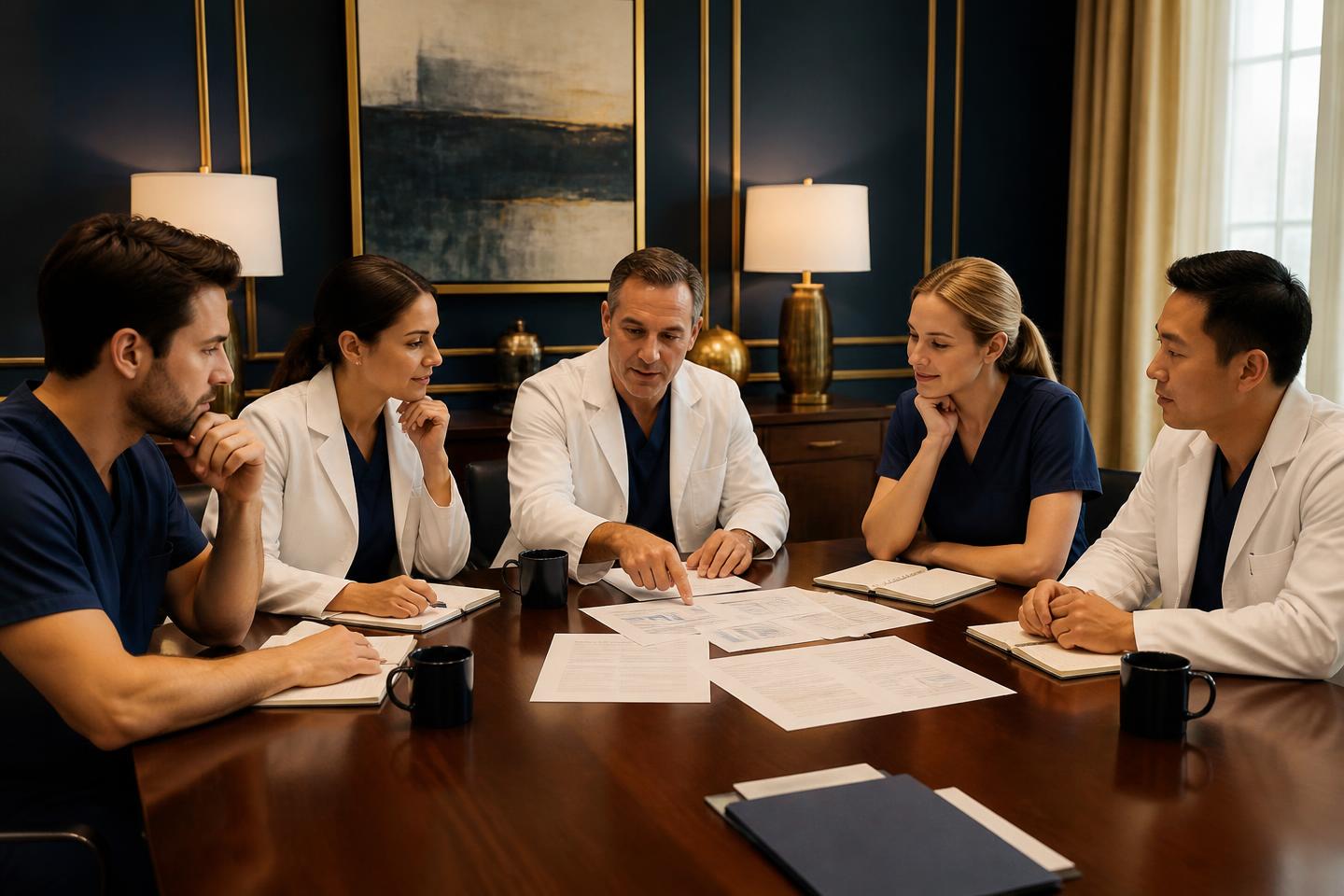 Clinicians working through a treatment plan together at a planning table